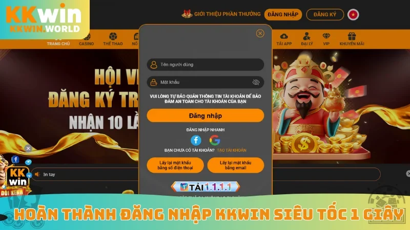 Hoàn thành đăng nhập KKWin siêu tốc 1 giây