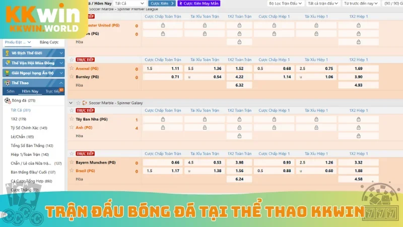 Trận đấu bóng đá tại thể thao KKWin